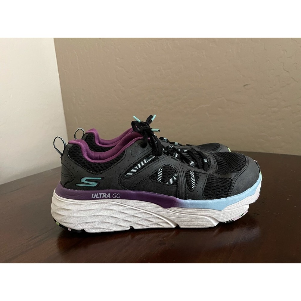 Skechers Womens Elite Wind Chill Walking Shoes Black 128137 Leather Lace Up 9.5M